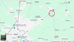 zdjęcie przedstawia mapę na której wskazane jest miejsce gdzie blokowana będzie droga w związku z protestem rolników tj. miejscowość Skarszew, droga wojewódzka 470 w rejonie drogi powiatowej 4708.