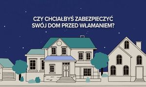 zdjęcie kolorowa, na zdjęciu grafika domów oraz napis &quot;czy chciałbyś zabezpieczyć swój dom przed włamaniem&quot;?